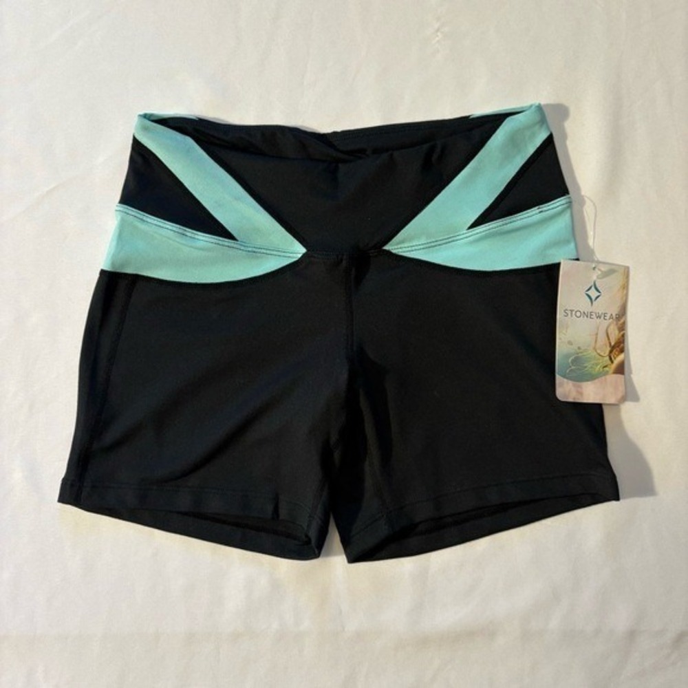 Stonewear Designs Vibe Short Black Aqua Athletic Shorts XS Made in USA